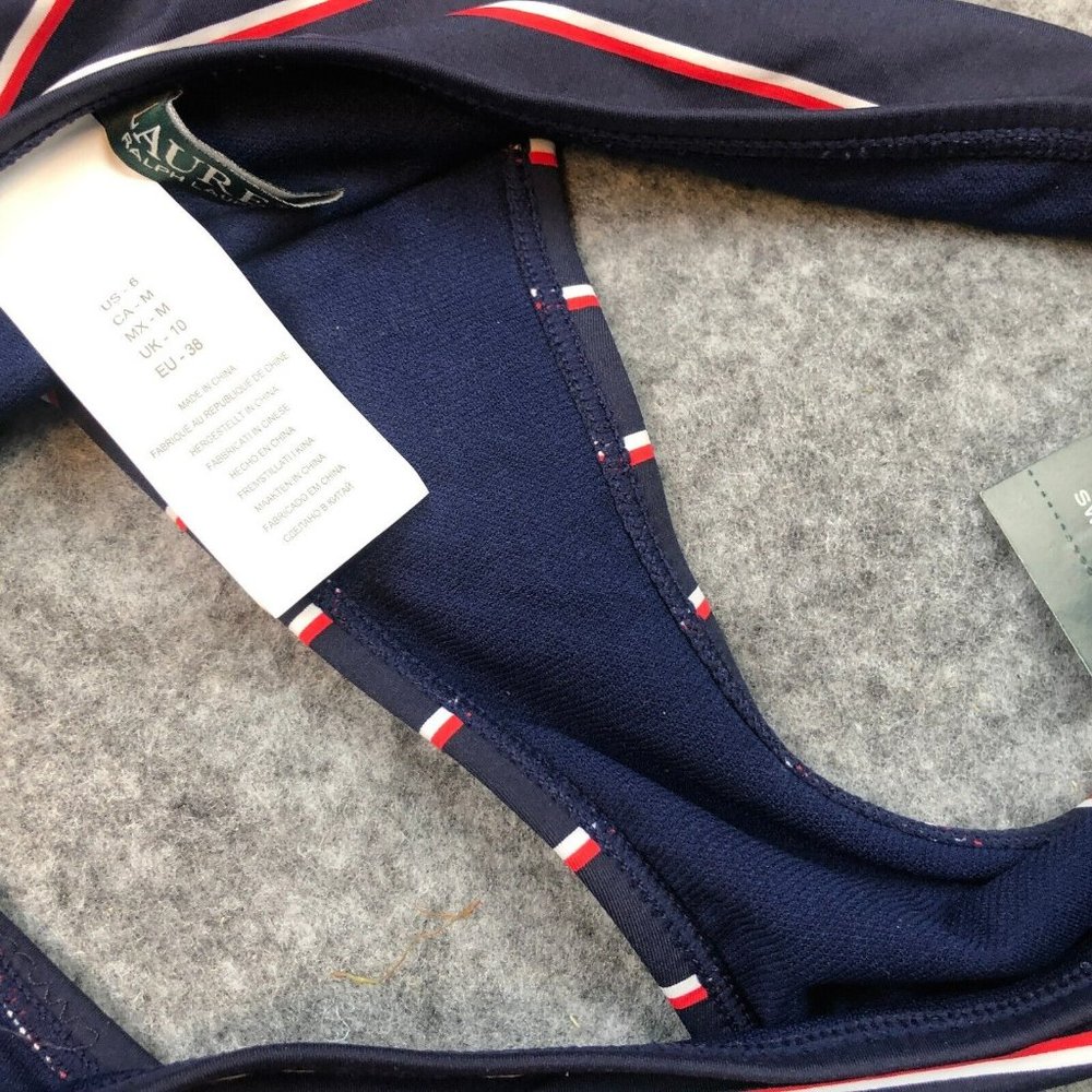 Lauren Ralph Lauren Bikini Bottom 6 Logo Hardware Hipster Patriotic Stripe Blue - Picture 7 of 10